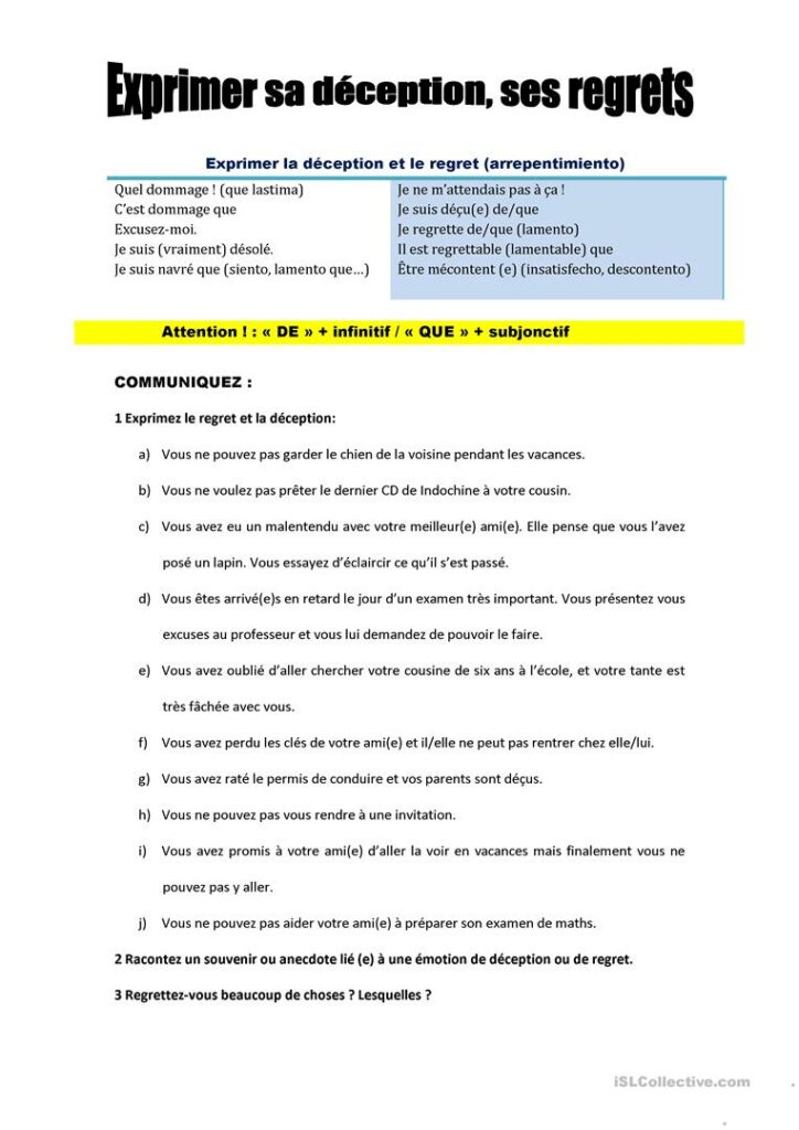 Comment exprimer des regrets ? Comment exprimer des regrets ?